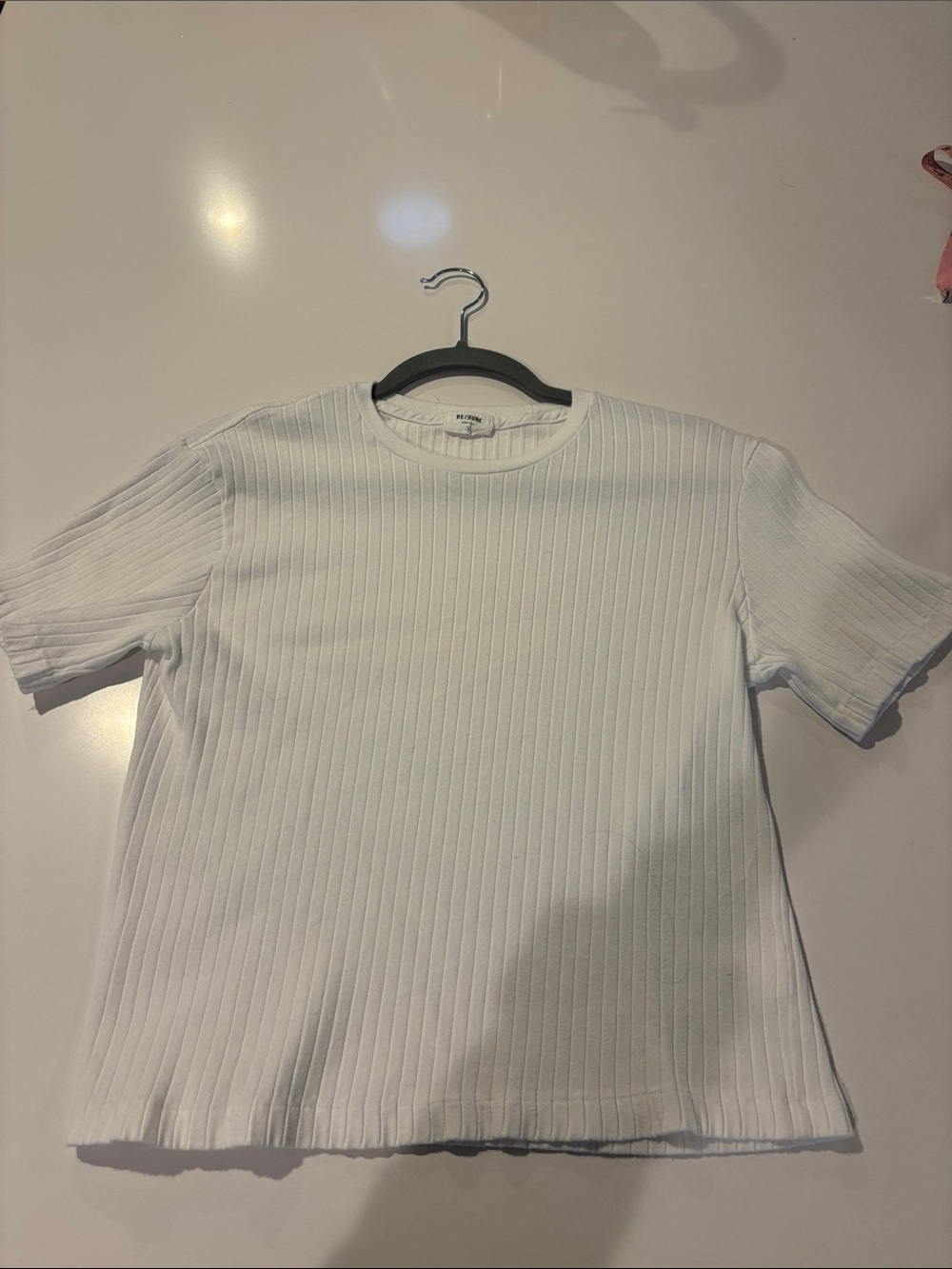Re/Done White Ribbed Short Sleeve Tee - Picture 3 of 7
